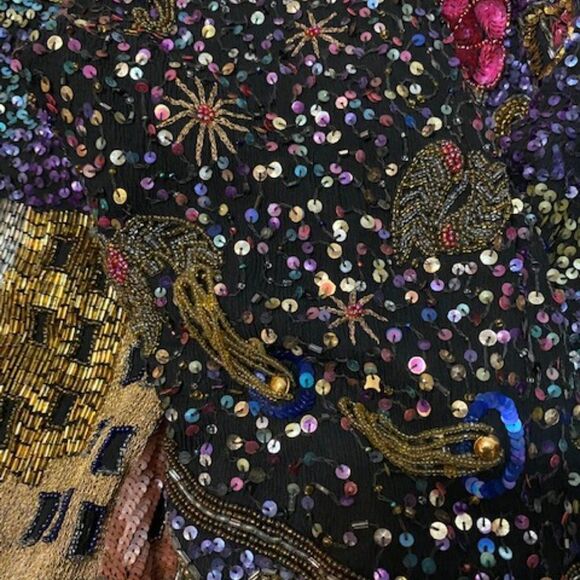 Laurence Kazar The Arabian Nights Sequined & Beaded Silk Evening Jacket, size XL - Picture 6 of 7